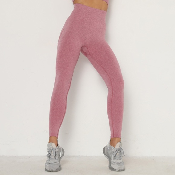 High Waist Seamless Pink Butt Lifting Yoga Pants - Picture 4 of 16